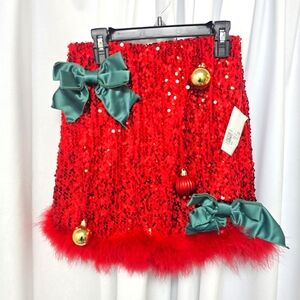 Ruby Red Festive Holiday 3D Ugly Christmas Skirt
